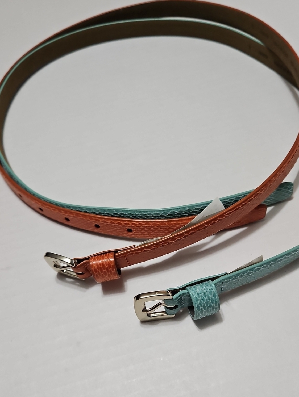 Banana Republic Slim Synthetic Leather Belts - Teal & Cognac 2pc Size L